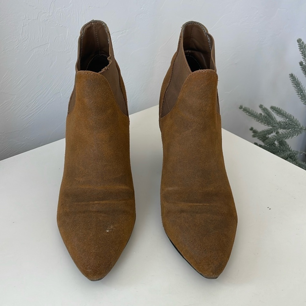 Crown Vintage Pointed Toe Heeled Booties - Cognac Brown
